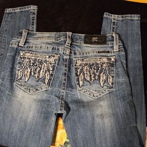Miss Me Blue Boot Cut Jeans with Leaf Embroidery
